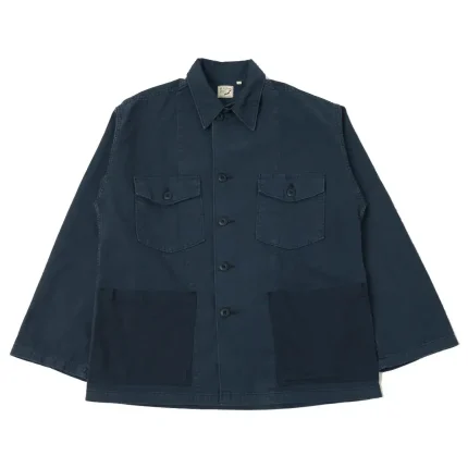 orSlow Herringbone Twill Contrast Pocket Overshirt – Navy