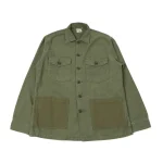 orSlow Contrast Pocket Sateen Overshirt – Olive Stone