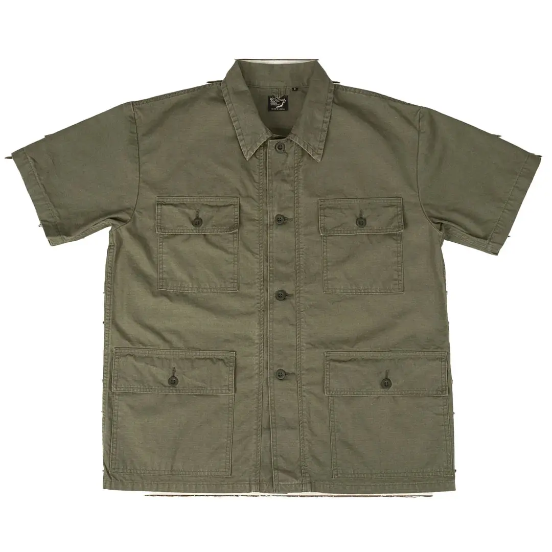 orSlow-Utility-Short-Sleeve-Shirt-Jacket-Olive-Front orSlow Utility Short Sleeve Shirt Jacket Olive